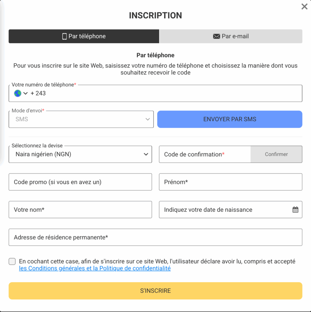 Inscription sur Betandyou